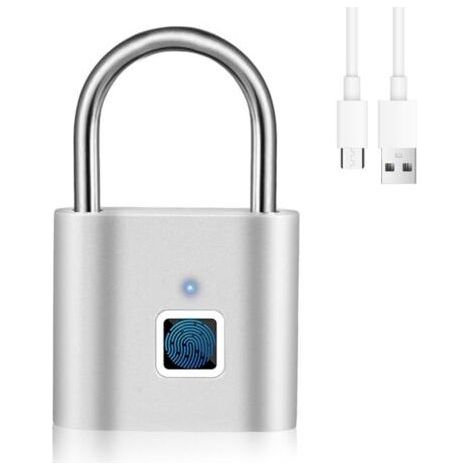 Fingerprint Padlock for Gym Cabinets, Finlger Lock Lock (Silver) (1/5)