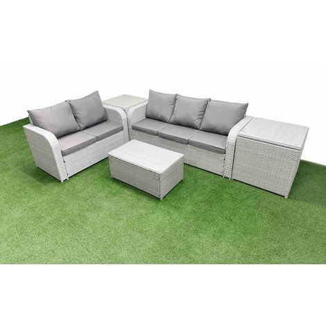 Fimous 5 Seater PE Rattan Wicker Garden Furniture Patio Conservatory Sofa Set with Rectangular Coffee Table 3 Seater Sofa Love Sofa 2 Side Table (1/4)