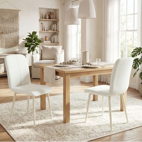Set di 2 sedie da pranzo 42x57x85 cm in poliestere crema, stabili per spazi piccoli – MEUBLIV (1/5)