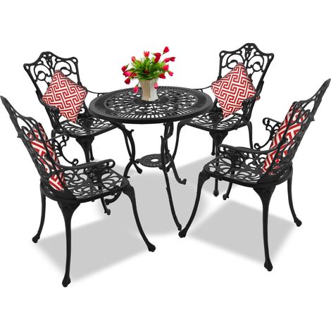 Centurion Supports TABREEZ Opulent Garden & Patio Table & 4 Large Chairs with Armrests Cast Aluminium Bistro Set - Black (1/4)