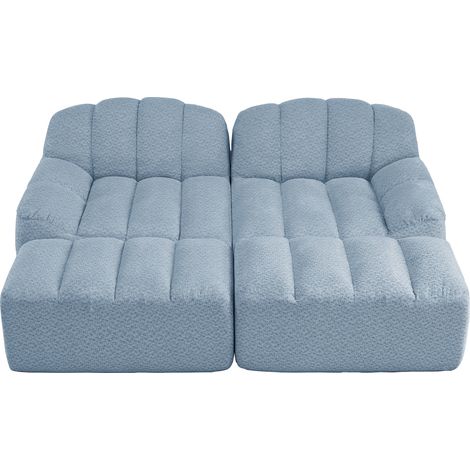 ELVMI Sofá Modular de 2 Plazas con Ottoman, Sin Estructura, en Felpa Granulada Azul (1/5)