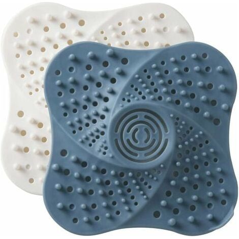(Blanco y azul) 2 piezas de drenaje de piso con ventosa, filtro de cabello para ducha, tapón de fregadero, filtro de bañera, filtro de ducha, fregadero de cocina y baño (1/5)