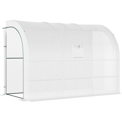 Foliengewächshaus Tunnel mit 6 Stahlregalen 300 x 150 x 213 cm weiß (1/5)