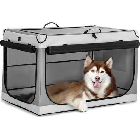 Faltbare Hundebox für Zuhause & Auto, Größe L, Hellgrau (1/5)