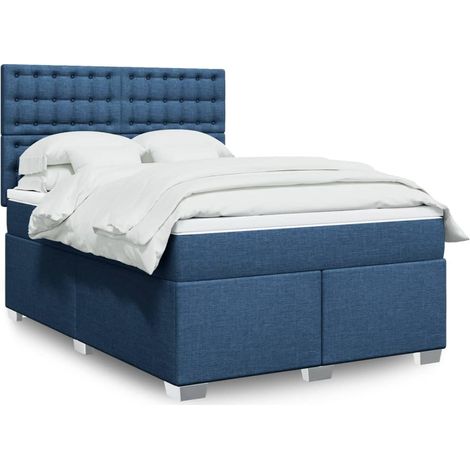 Boxspringbett mit Matratze Blau 140x200 cm Stoff