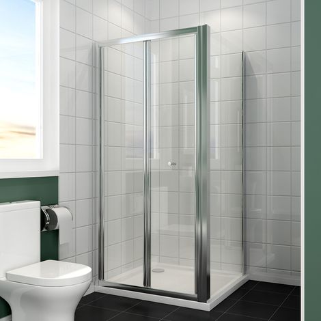 ELEGANT 1000mm Inwards Opening Folding Shower Enclosure + 700mm Side Shower Door 5mm Safety Glass Saving Space Bi Fold Shower Screen with 1000x700mm Shower Tray + Free Waste Trap (1/5)