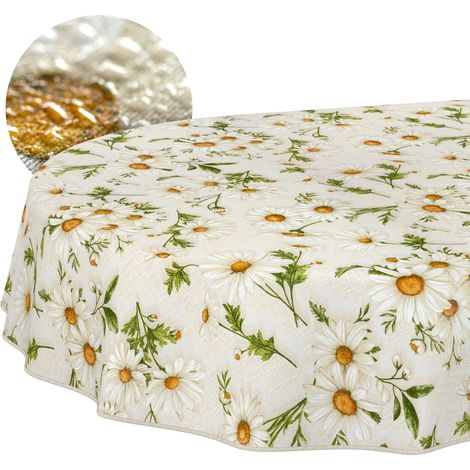Nappe enduite Marguerites Blanches avec Ourlet Ovale 200x140 cm (1/5)