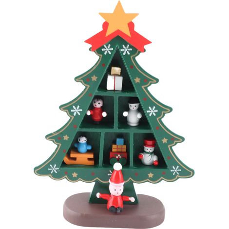 Arbre De Noel En Bois Miniature Deco De Bureau Vert (1/5)