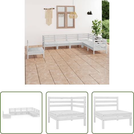 Holzsofa - 7-tlg. Garten-Lounge-Set Massivholz Kiefer Weiß (1/5)