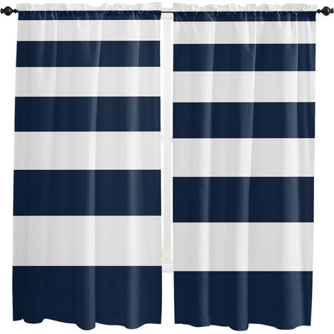 Rideau de douche bleu marine et blanc, 183x183 cm, tissu imperméable pour salle de bain, avec 2 galets lestés, drapé décoratif (1/4)
