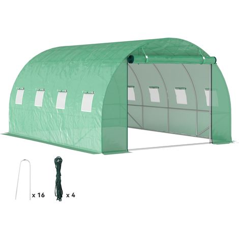 Serre tunnel jardin vert 3x4x2m structure acier galvanisé porte enroulable fenêtres spacieuses jardin