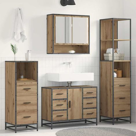 Juego de muebles de baño con cajón 3 pcs Roble artesanal