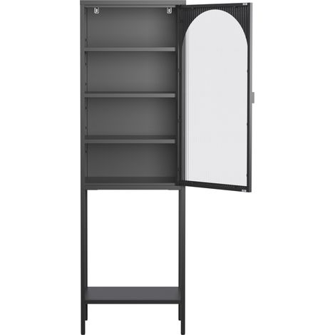 Vetrina in metallo e vetro nera con 3 ripiani regolabili, 160 x 50 x 35 cm (1/5)