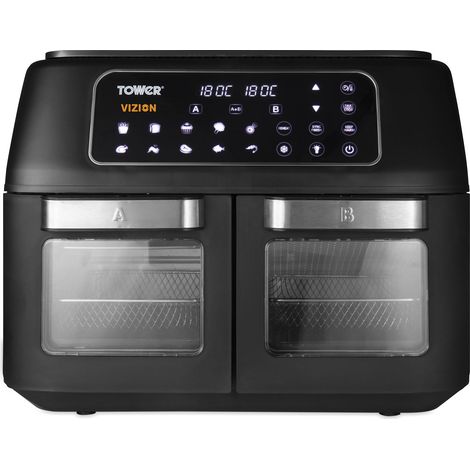 Tower, T17102, Vortx Vizion Dual Compartment Air Fryer Oven with Digital Touch Panel, 11L, Black