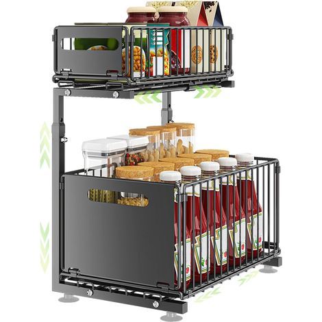 Verstellbarer Untertisch-Organizer – 2-stufiges Auszugregal – Rostbeständige Konstruktion – Klappschubladen für flexible Aufbewahrung (1/5)