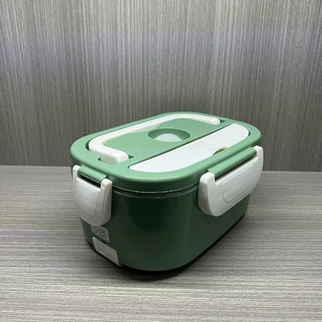 Boîte repas chauffante 1.5L 12V/110V/220V verte, adaptée au voyage et au quotidien, avec accessoires et sac de rangement (1/5)