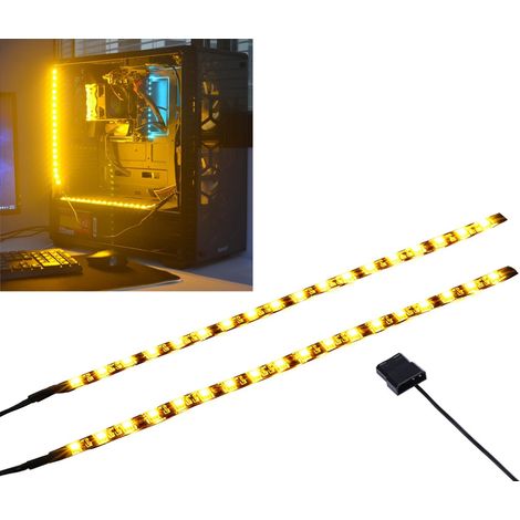 barrette d'éclairage décorative pour PC jaune, 2X30CM, 5050LED, étanche, connexion de courant Molex (1/5)