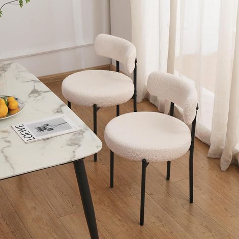 Set of 2 White Boucle Stackable Dining Chairs Kitchen Chairs (1/5)