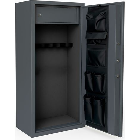 Armadio Portafucili Armi Blindato Fuciliera in Acciaio con Serratura Digitale e Chiave Tesoretto Tasca Porta Oggetti Cassaforte Sicura Grigio Scuro 148x53.5x32 Cm 10 Posti (1/3)