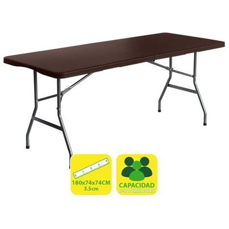 Sungarden tavolo di resina pieghevole effetto rattan 180x74x74cm 3,5cm - colore marrone