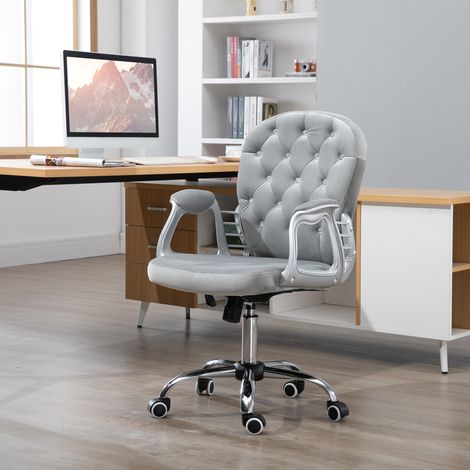 Silla de Escritorio de Terciopelo con Altura Ajustable Reposabrazos y Decoraciones de Diamantes 59,5x60,5x93-103 cm Gris (1/5)