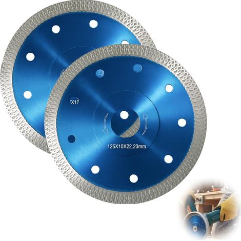 Set of 2 Diamond Disc 125 mm Extra Thin for Ceramic Tiles and Stoneware, 10 mm Segment, Diamond Cutting Discs with Adapters for Grinders and Saws, Max Speed 12,250 RPM (1/5)