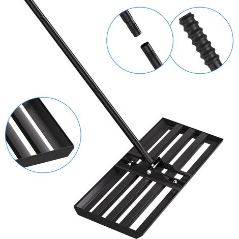 Wolketon Rastrillo nivelador para césped 75 x 25 cm con mango de acero, guantes de jardinería incluidos (1/5)