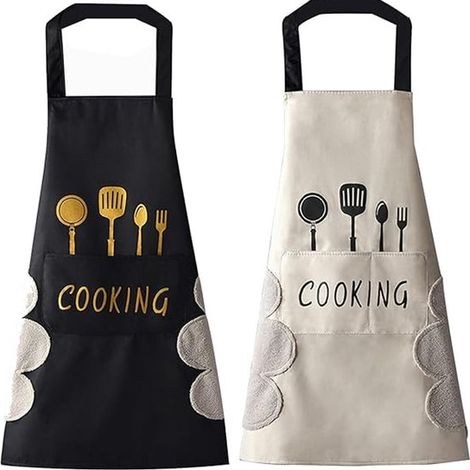 Confezione da 2 grembiuli impermeabili staccabili in bianco e nero con tasche, grembiuli da cucina regolabili per uomo e donna (1/5)