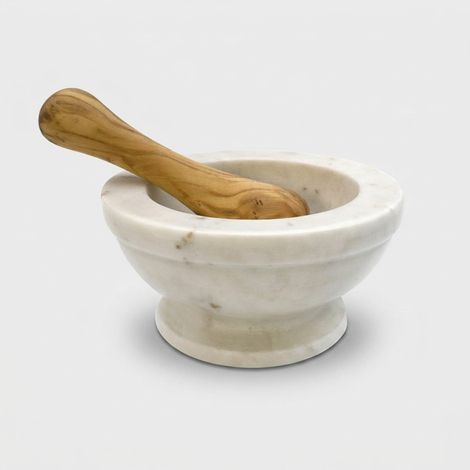 Mörser aus Marmor mit Stößel aus Olivenholz Piccolo (1/2)