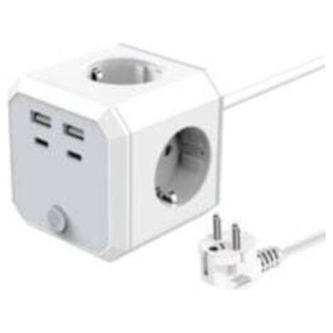 Pair Würfelförmige Steckdosenleiste mit 4 Steckdosen und 3 USB-Anschlüssen, Turm-Steckdosenleiste 1,8 m, geeignet für Zuhause und Büro, Weiß