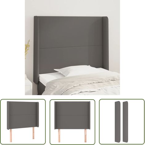 The Living Store Tête de lit avec oreilles Gris 93x16x118/128 cm Similicuir - Tête De Lit - Literie - Meuble De Chambre - Tête De Lit Rembourrée - Décoration Chambre (1/5)