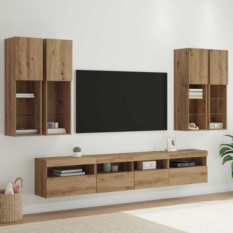 vidaXL  TV Wall Cabinet Set with LED Lights  with LED 7 pcs Artisan oak