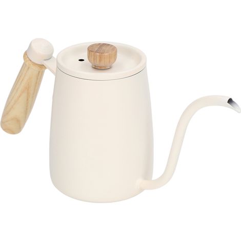 Cafetière à filtre en acier inoxydable beige avec bec verseur fin et poignée ergonomique, idéale pour les professionnels.