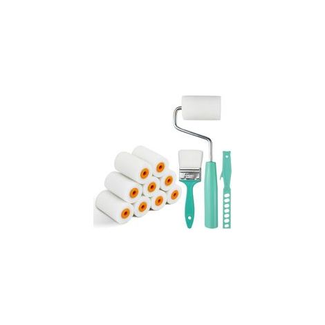 Lot de 12 petits rouleaux de peinture en mousse avec poignées - Pour dessiner et colorier - En mousse haute densité - Mini rouleau de peinture pour meubles - Peinture et rénovation