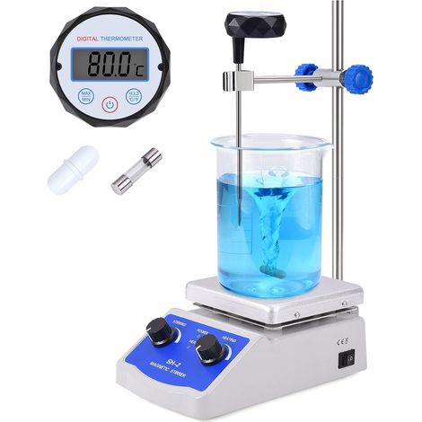 SH-2 Max 520℉ Magnetic Hot Plate Mixer, 2000 RPM Laboratory Hot Plate Stirrer with Thermometer, Stirring Bar, and Stand (1/5)