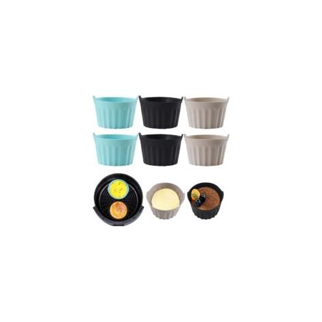 6 stampi in silicone per friggitrice ad aria, piatti, per friggitrice ad aria, per tagliare, per torte al forno, per crostatine all'uovo, accessori per friggitrice ad aria, teglie in silicone, nero + 