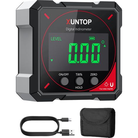 4 90° Inclinomètre Numérique Rechargeable avec Écran LCD IP54 Mesureur d'Angle Digital avec 4 Faces Magnétiques Niveau à Bulle (1/5)