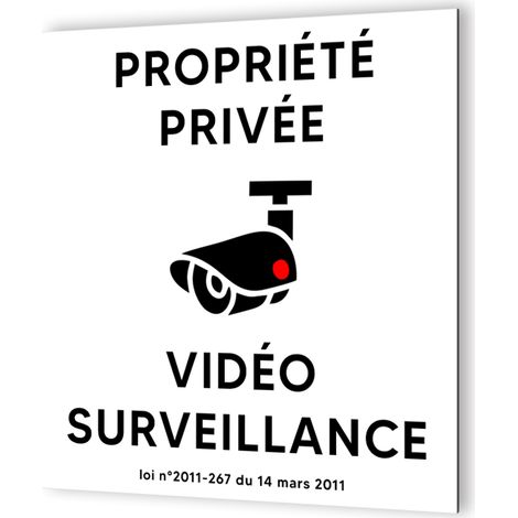 Pictogramme Vidéo Surveillance - Panneau Dibond Aluminium Blanc - Noir - 20x20 cm, 3 mm, Fixations Multiples (1/5)