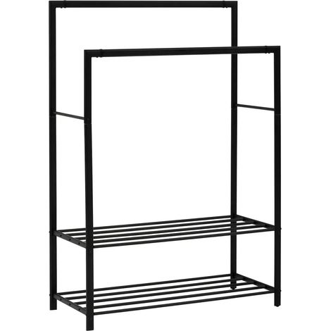 Portant à vêtements avec 2 étagères en métal coloris noir - Longueur 117 x Profondeur 50 x Hauteur 170 cm (1/4)