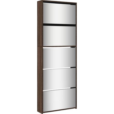 Armoire à chaussures range chaussures rangement meuble entrée couloir salon miroir 5niveau x 63 x 17 x 169,5 cm brun (1/5)