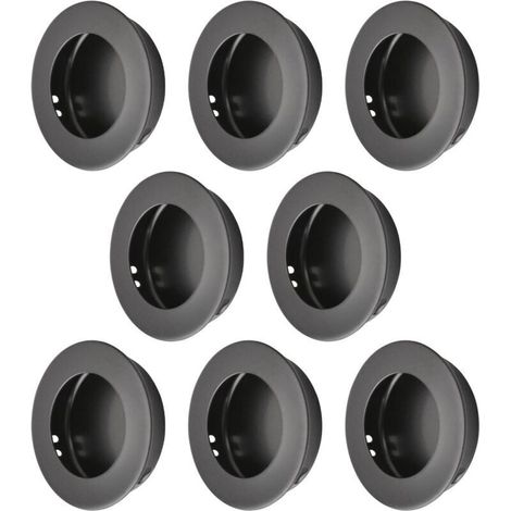 Lntyq Lot de 8 poignées de porte rondes encastrées en acier inoxydable pour porte coulissante de cuisine (noir) (1/4)