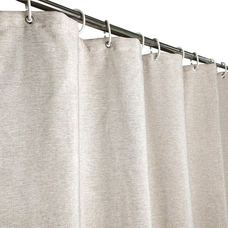 Rideau de Douche 90x180 Beige, Aspect Lin Rideau de Bain étroit Tissu Textile Hydrofuge Lavable en Machine, Largeur 90 x Hauteur 180 cm (1/5)