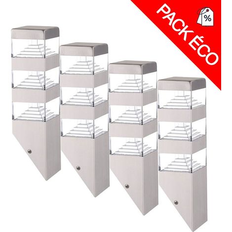 Pack de 4 appliques Pyramide Inox 48 LED SMD 12W finition Inox Lumihome® (1/4)