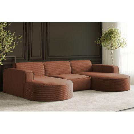 Ecksofa Designer MODENA U STUDIO stoff Dicker cord Poso Ziegel (1/4)