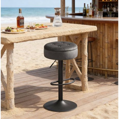 Silla de bar giratoria con almacenaje terciopelo gris OKMYHOME (1/4)