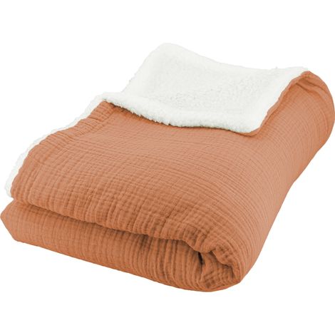 Plaid - COTE DECO - Polaire et Gaze de Coton - 130x170 cm - Doux et Chaud - Hypoallergénique