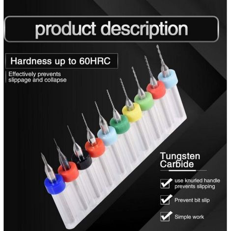 Foret Carbure - 10 Pièces Diamètres 0,1 À 1,0 Mm - Pour Perçage PCB Et Micro-matériaux - Boîte De Rangement Incluse (1/5)