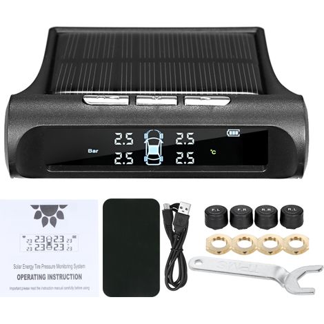 Système de surveillance de la pression des pneus (TPMS) universel sans fil avec 4 capteurs externes. Affichage en temps réel de la pression et de la température des 4 pneus. (1/5)