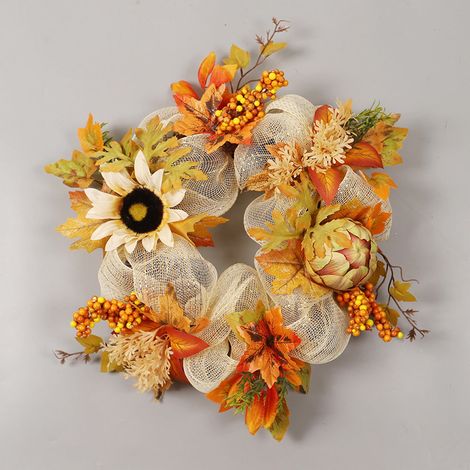 Couronne De Tournesols Artificiels - 45 Cm - Décoration Murale Et Porte D'Entrée Pour Automne - 1 Pièce (1/5)