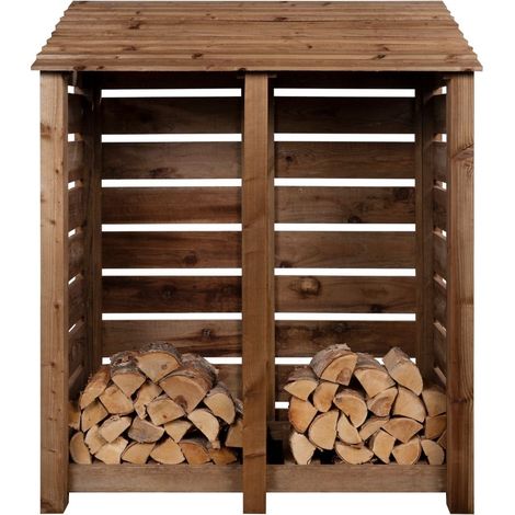 Slatted wooden log store W-146cm, H-180cm, D-88cm - brown finish